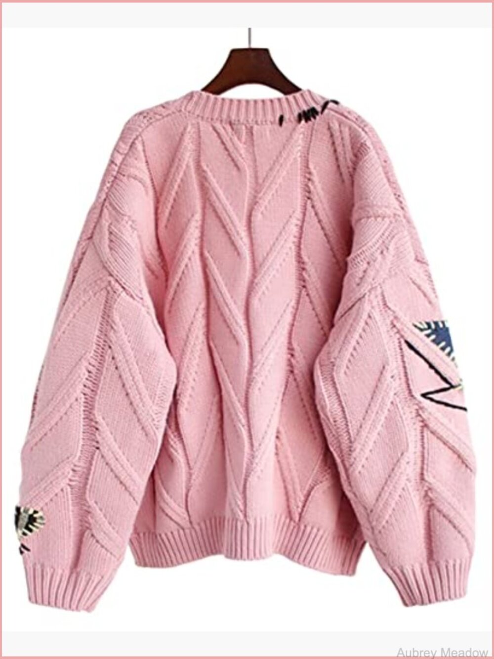 Chunky Cable Knit Cardigan Embroidery Button Down Sweater Jacket - Picture 4 of 6